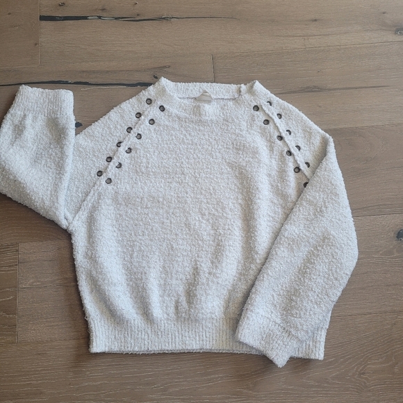 Emory Park White Slub Sweater w/Grommet Detail Women's sz M - Picture 1 of 9